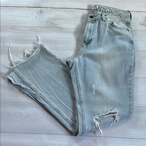 Avec Les Filles High Waisted Mom Jeans 90s Light Wash Distressed Denim‎ Size 28
